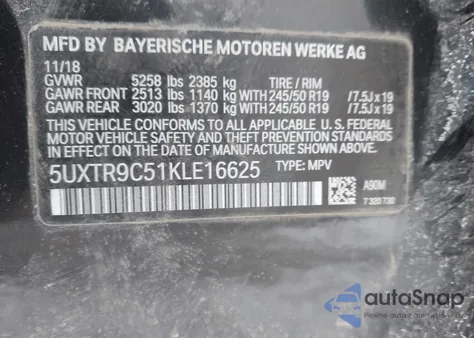 2019 BMW X3 xDrive30I из США, поврежденный, VIN 5UXTR9C51KLE16625